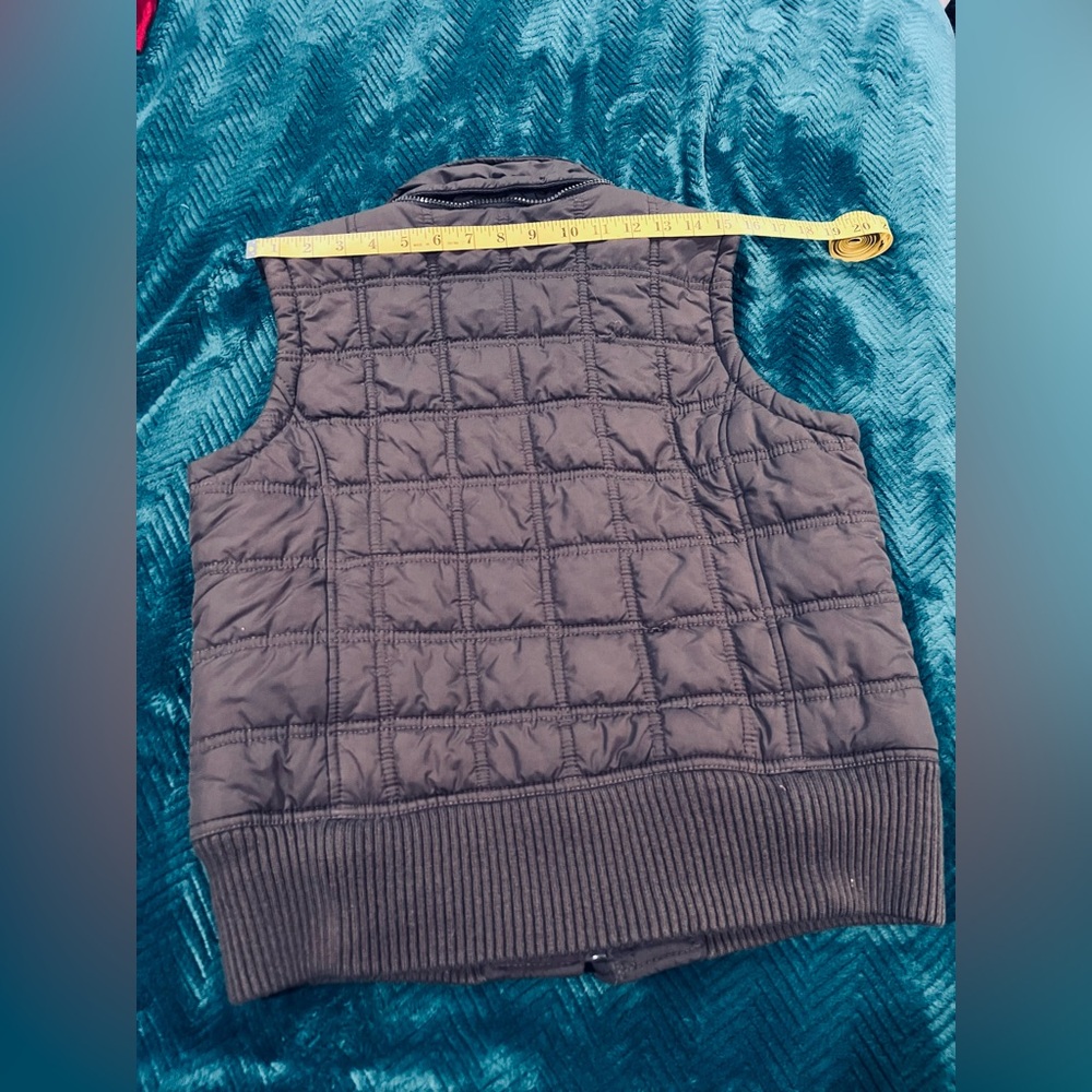 AEO Cottagecore Brown Quilted Puffer Vest Teal Satin Lining Large Cabincore Cozy - Picture 6 of 8